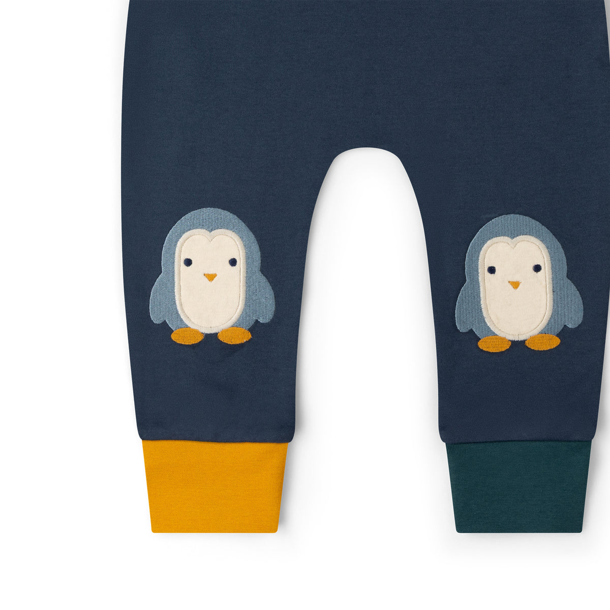 Little Green Radicals Blue Penguin Knee Patch Joggers