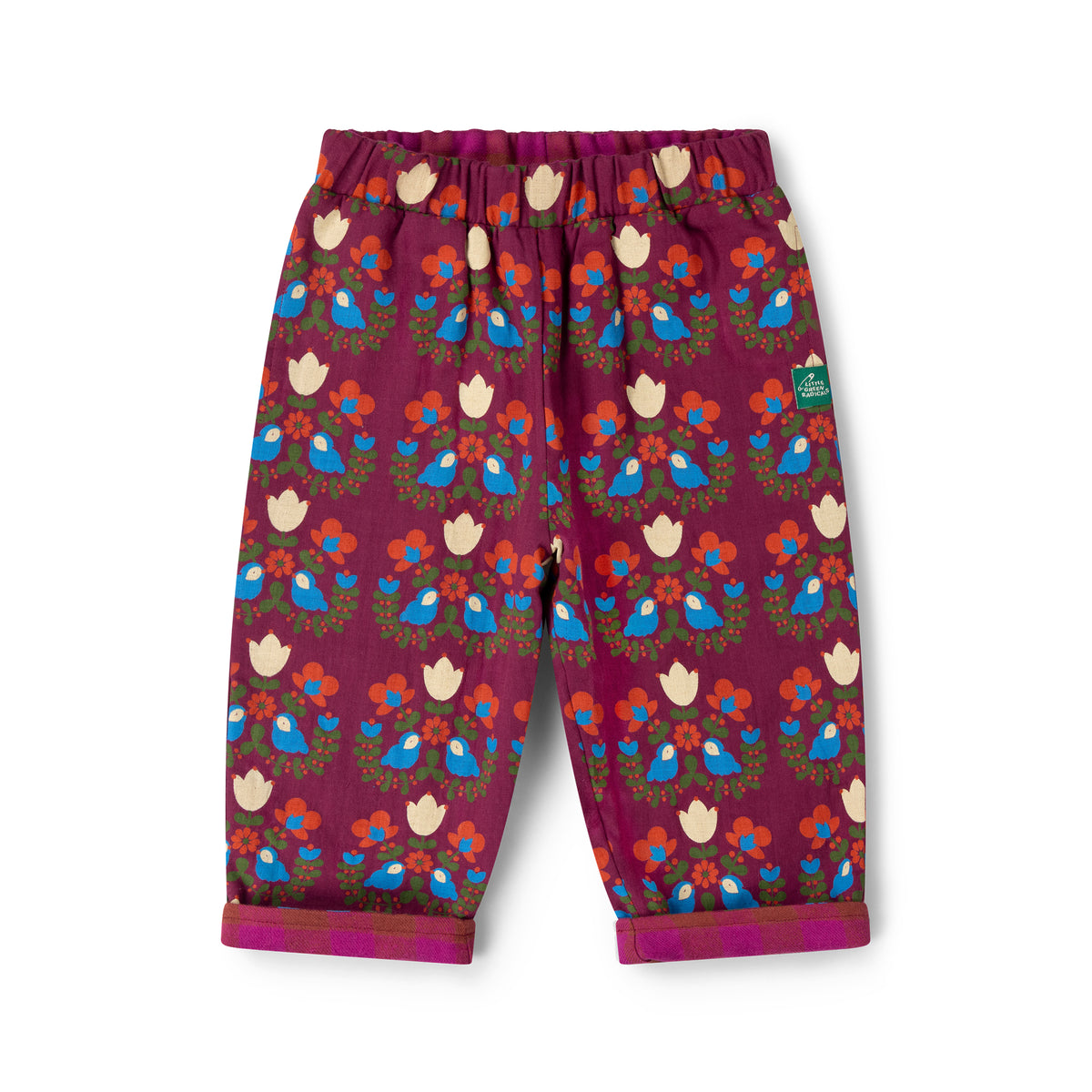 Little Green Radicals Folk Birds Reversible Pull On Trousers
