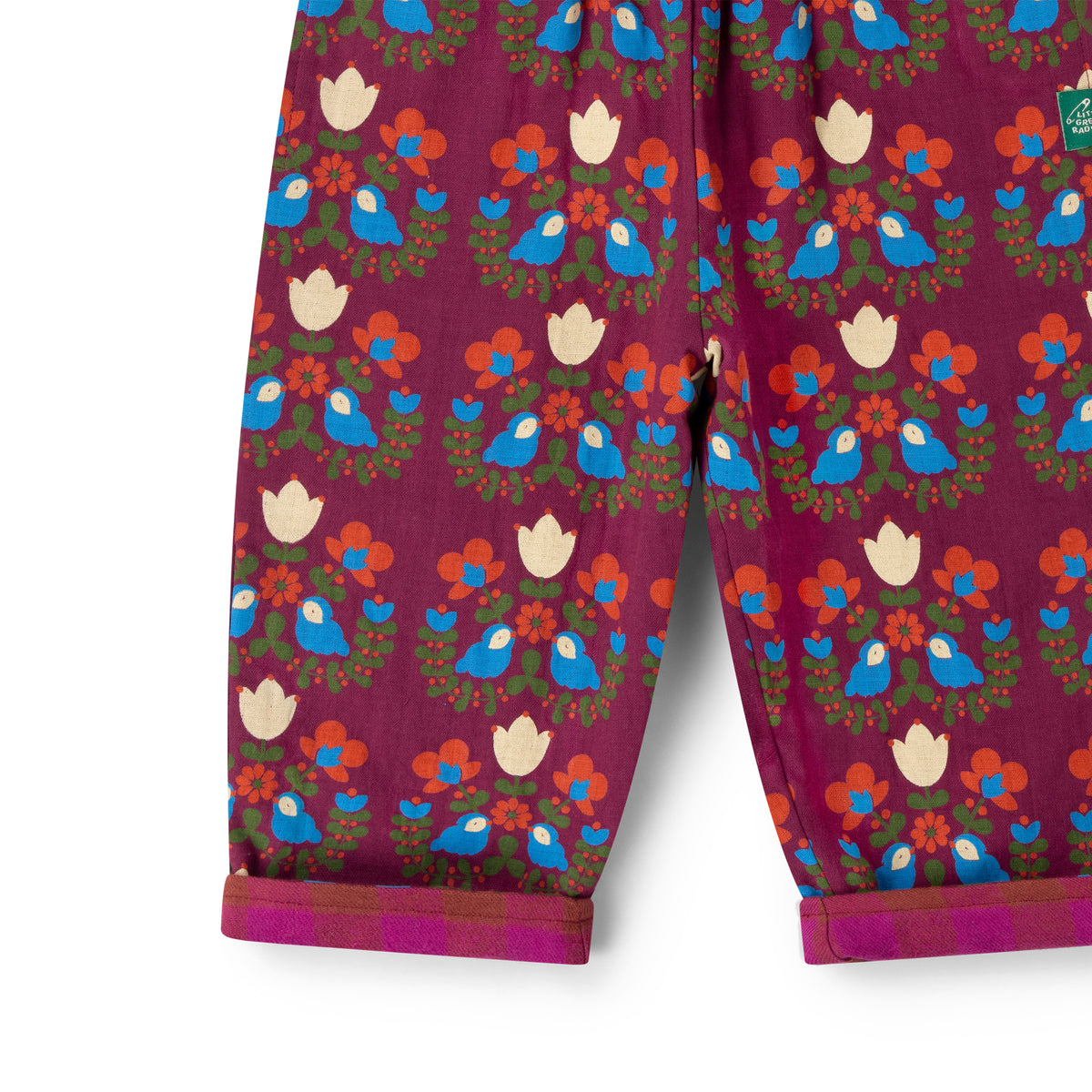 Little Green Radicals Folk Birds Reversible Pull On Trousers