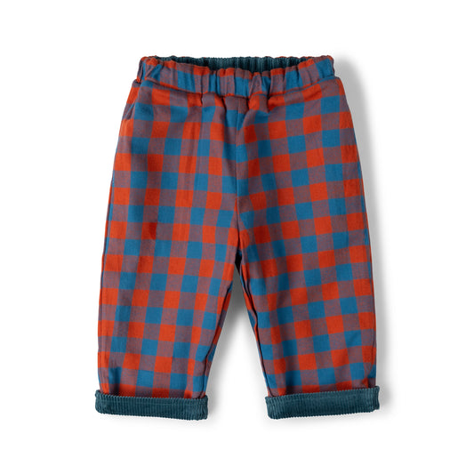 Little Green Radicals Calm Sea Check Reversible Pull On Trousers