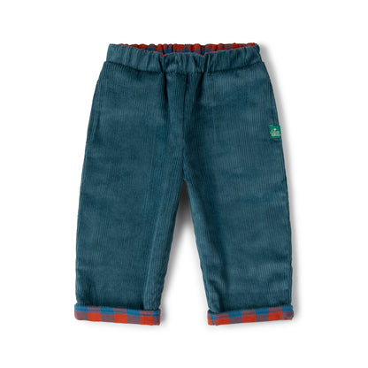 Little Green Radicals Calm Sea Check Reversible Pull On Trousers