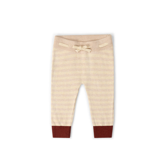 Little Green Radicals Oatmeal Striped Tie Waist Knitted Joggers