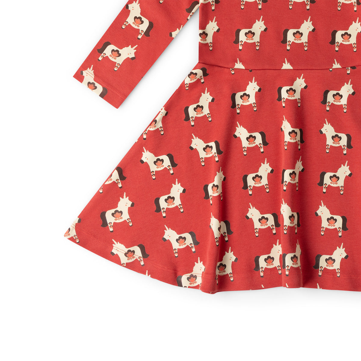 Little Green Radicals Little Unicorns Long Sleeve Spinny Dress