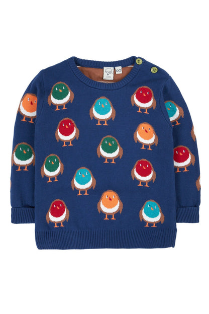 Jolly Knitted Jumper Navy/Rainbow Robins