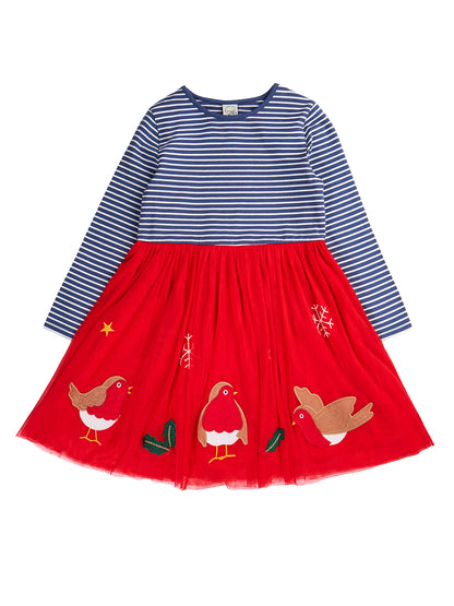 Frugi Emmie Skater Dress Navy Stripe/Robin