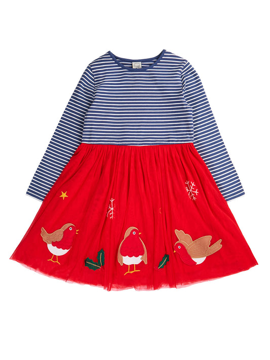 Frugi Emmie Skater Dress Navy Stripe/Robin