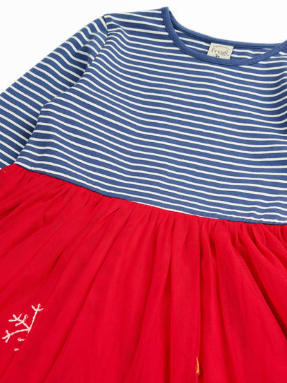 Frugi Emmie Skater Dress Navy Stripe/Robin