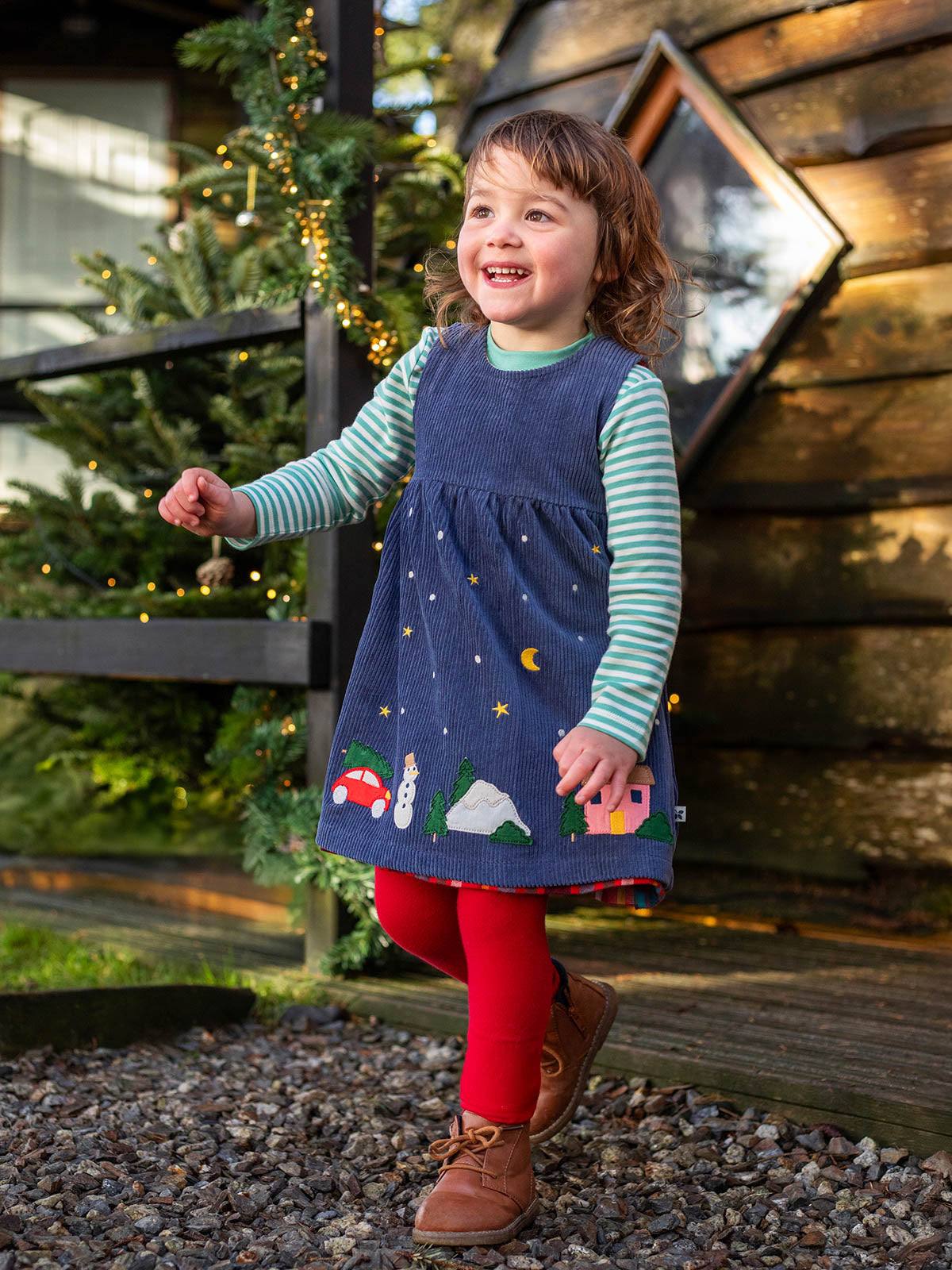Frugi Rosalie Reversible Dress Navy/Festive Check