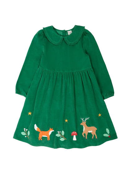 Frugi Peony Cord Dress Holly Green/Fox