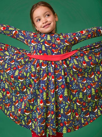 Frugi Party Skater Dress Navy/Robin