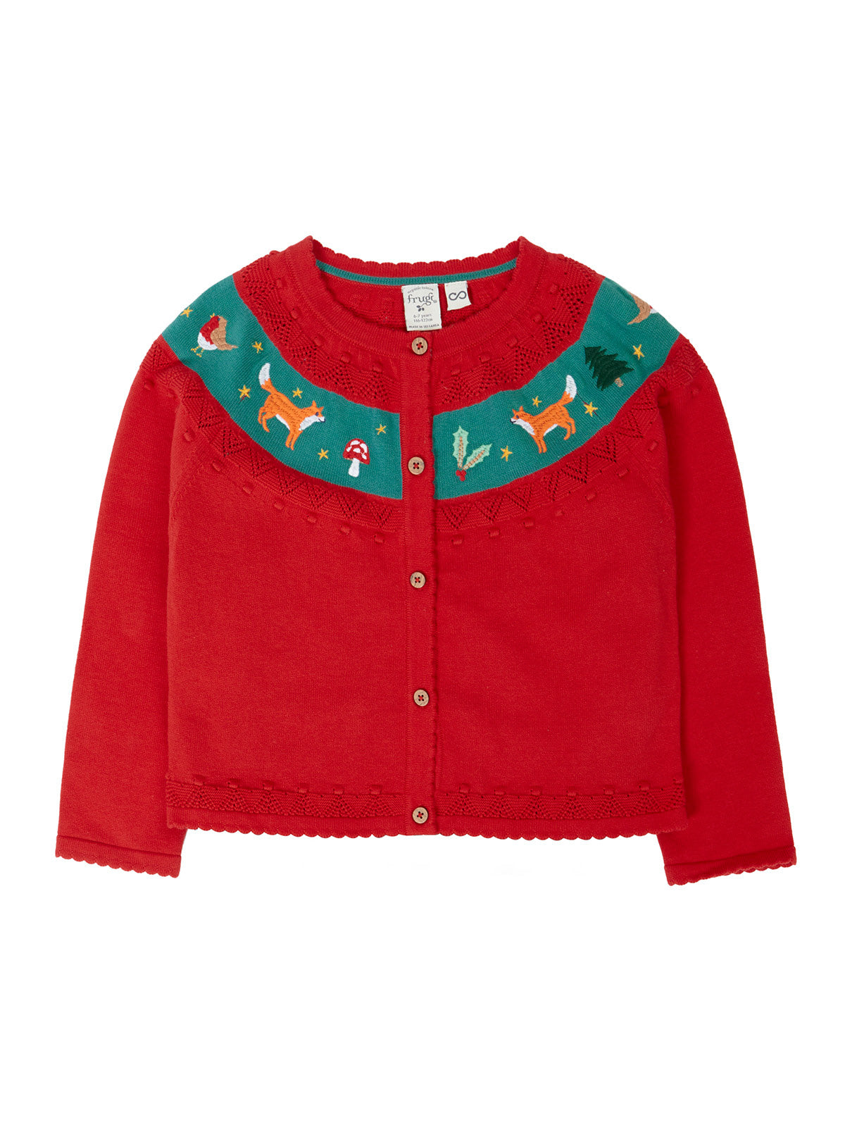 Frugi Ishbel Embroidered Cardigan Scarlet/Fox