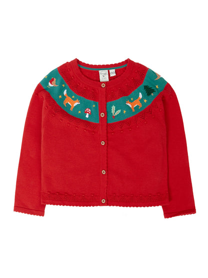 Frugi Ishbel Embroidered Cardigan Scarlet/Fox