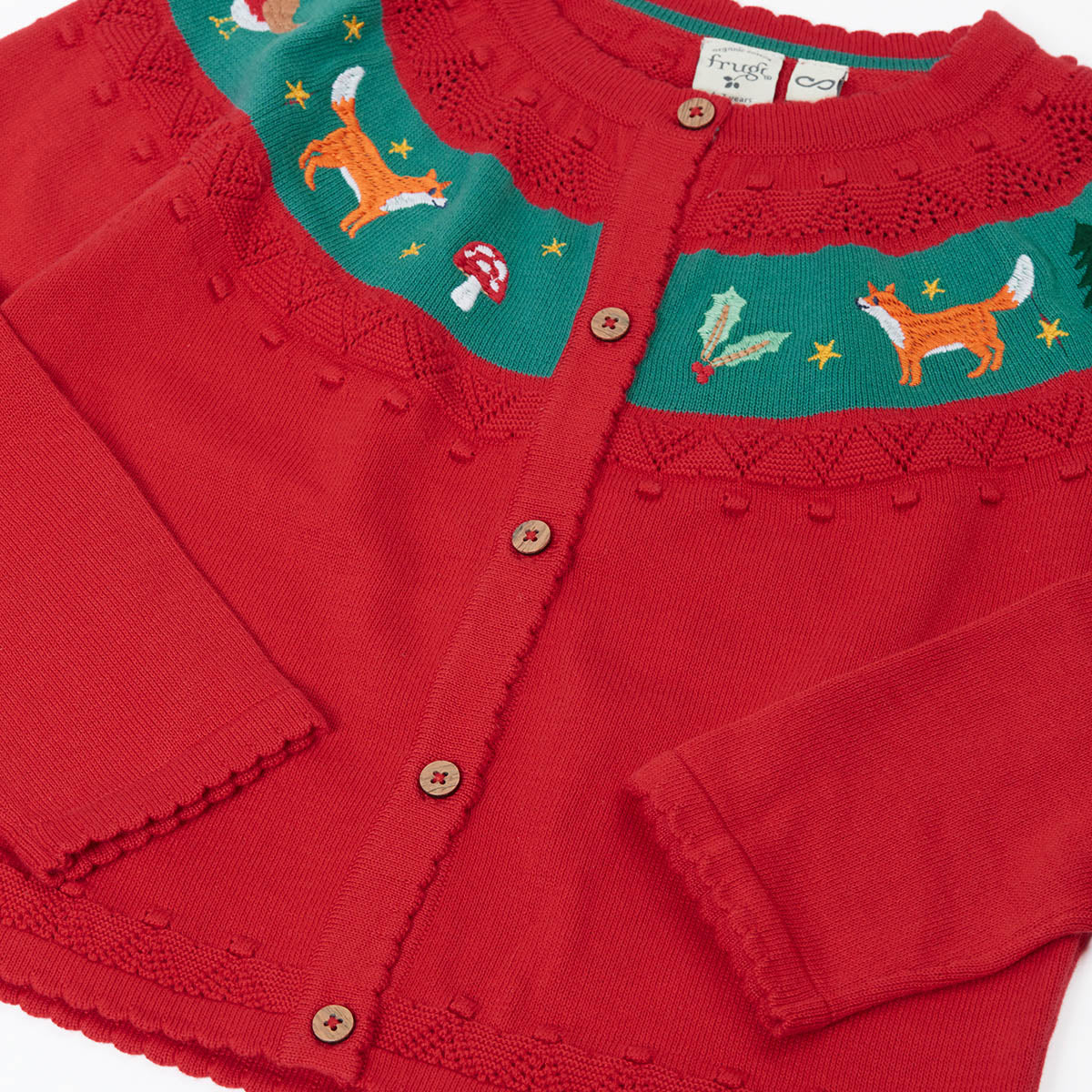 Frugi Ishbel Embroidered Cardigan Scarlet/Fox