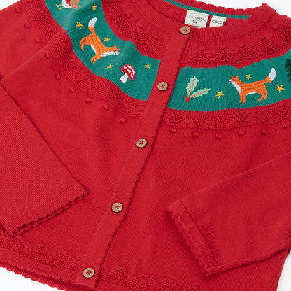 Frugi Ishbel Embroidered Cardigan Scarlet/Fox