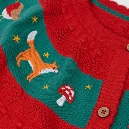 Frugi Ishbel Embroidered Cardigan Scarlet/Fox