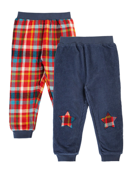 Frugi Ronnie Reversible Pull Ups Navy/Festive Check