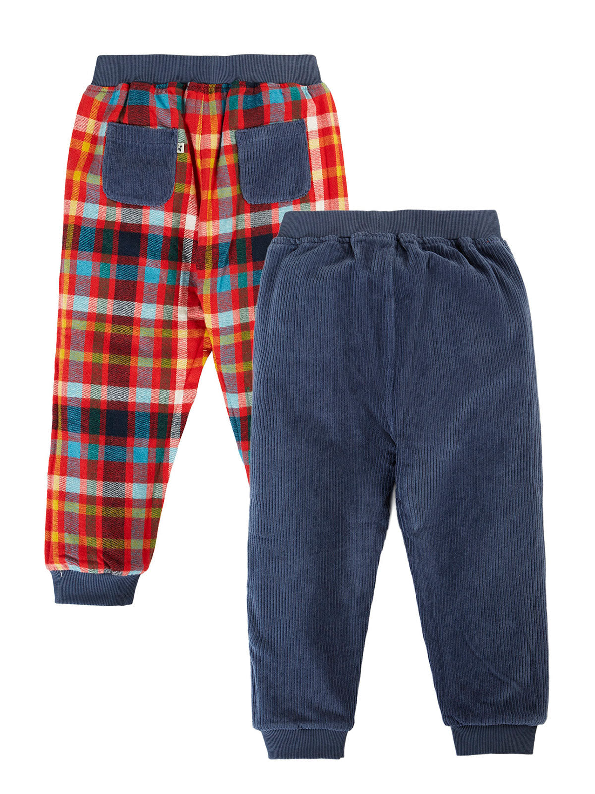 Frugi Ronnie Reversible Pull Ups Navy/Festive Check