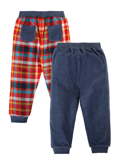 Frugi Ronnie Reversible Pull Ups Navy/Festive Check