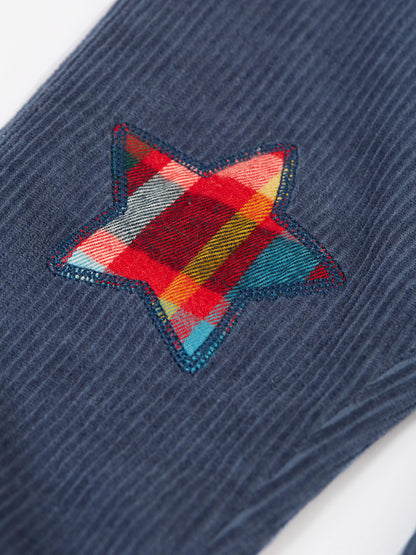 Frugi Ronnie Reversible Pull Ups Navy/Festive Check