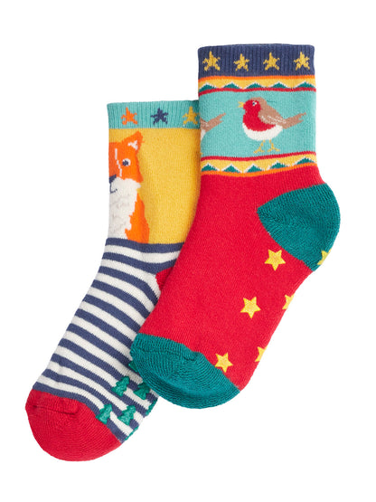 Frugi Grippy Socks Fox Fair Isle 2 Pack