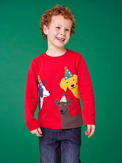 Frugi Adventure Circular Top Scarlet/Dogs