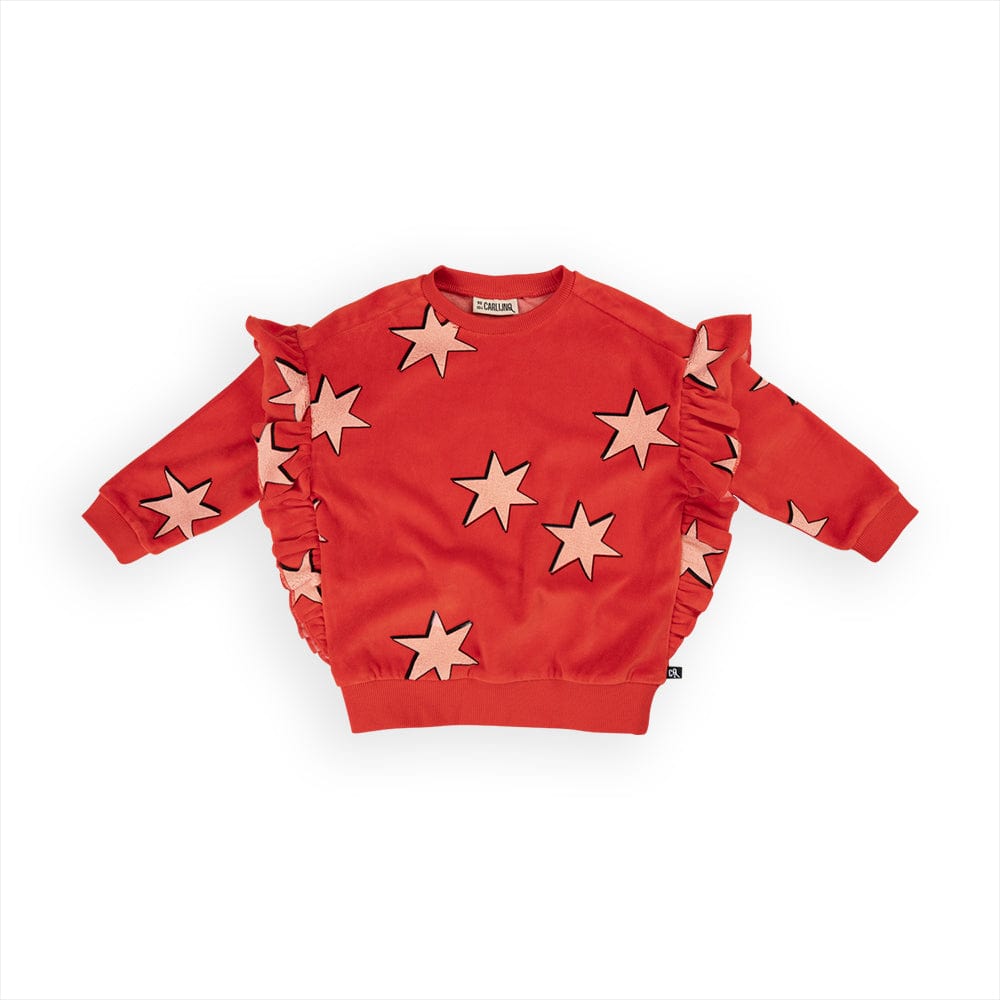 Stars Velour Sweatshirt Ruffled Sleeves