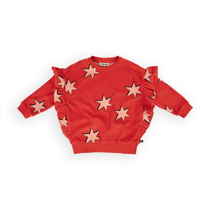 Stars Velour Sweatshirt Ruffled Sleeves