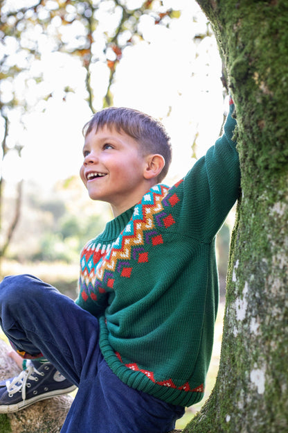 Fyfe Knitted Jumper Holly Green Fair Isle