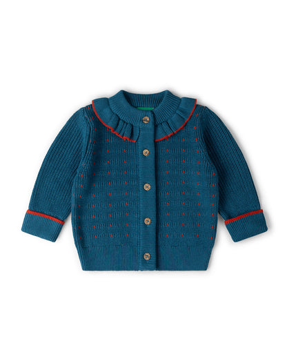 Little Green Radicals Midnight Frill Snuggly Knitted Cardigan