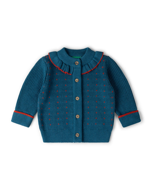 Little Green Radicals Midnight Frill Snuggly Knitted Cardigan