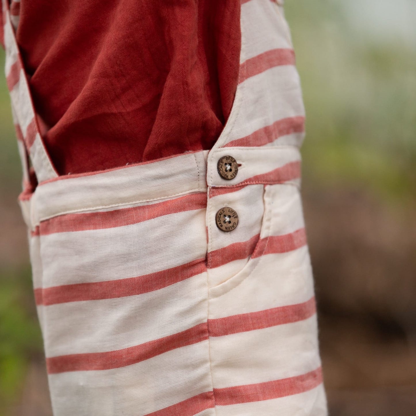 Little Green Radicals Vintage Red Stripe Dungaree Shorts