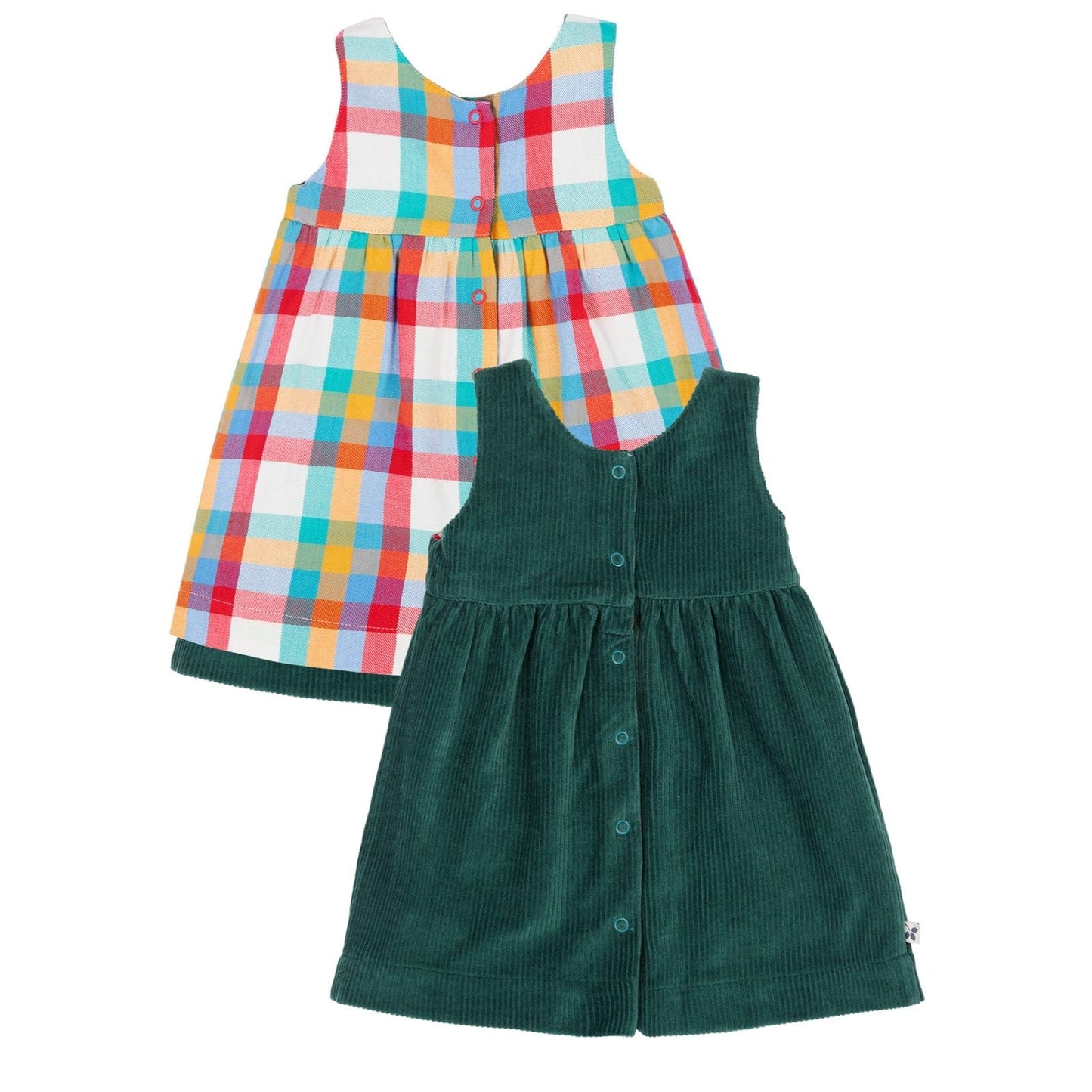 Rosalie Reversible Dress Holly Green/Rainbow Check