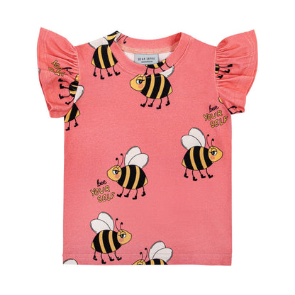 Bee Frill Short Sleeve Shirt Pink