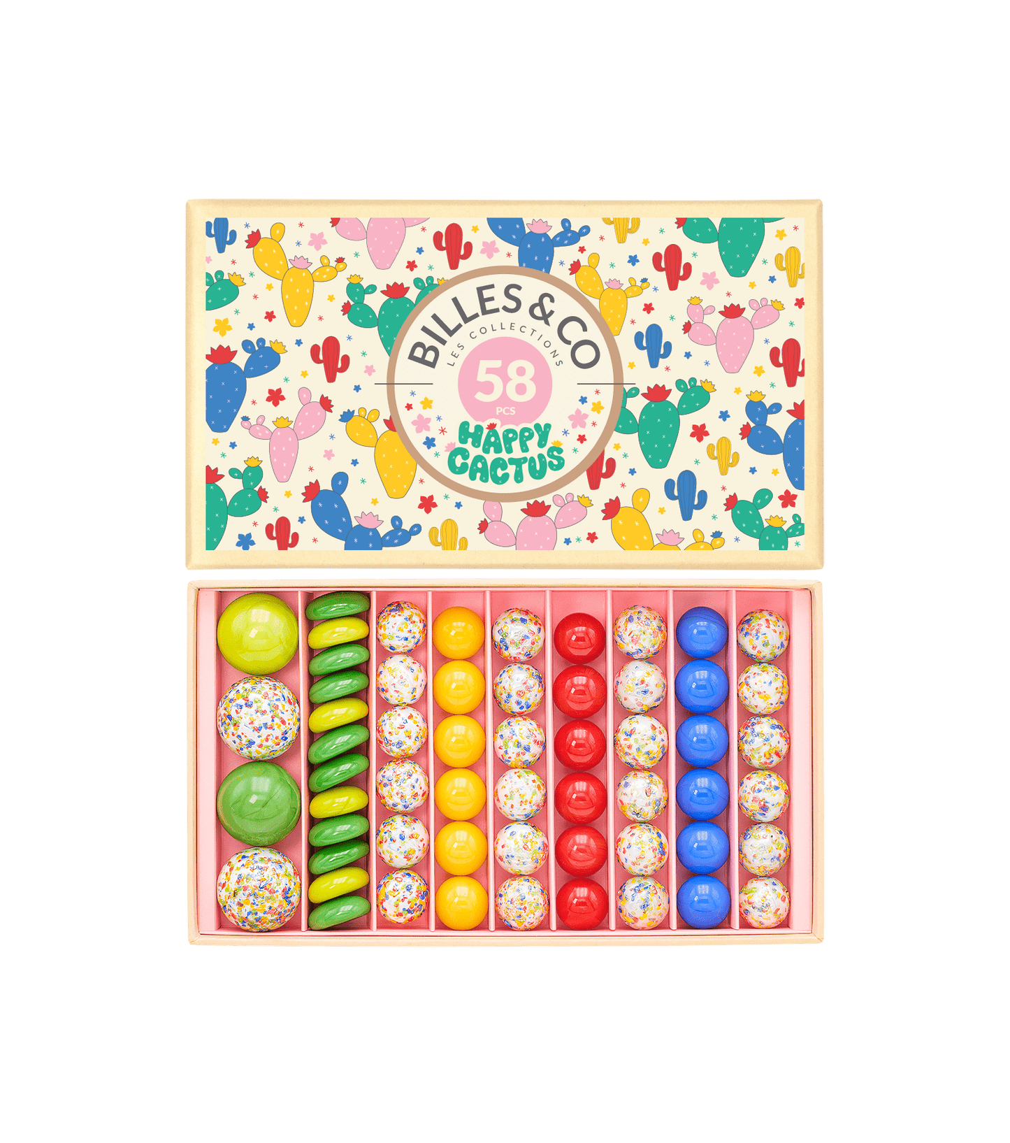 Happy Cactus Marbles Box - 58 Pack