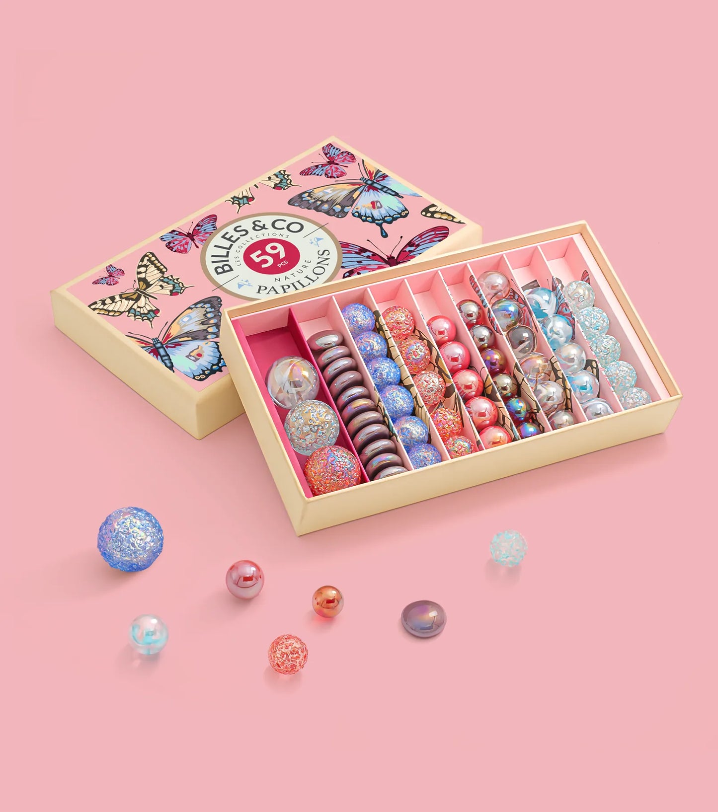 Butterflies Anamorphic Marbles Box - 59 Pieces