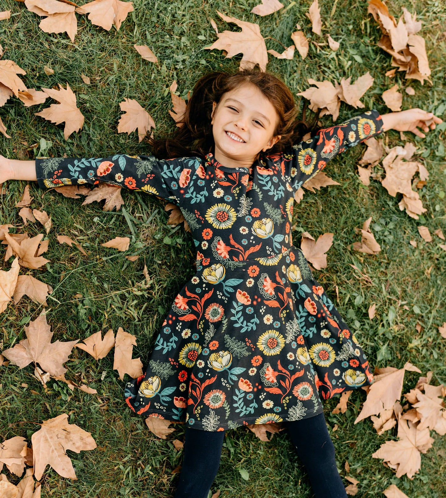 Cheerful Flowers Long Sleeve Skater Dress [only 11 & 12 Years left]