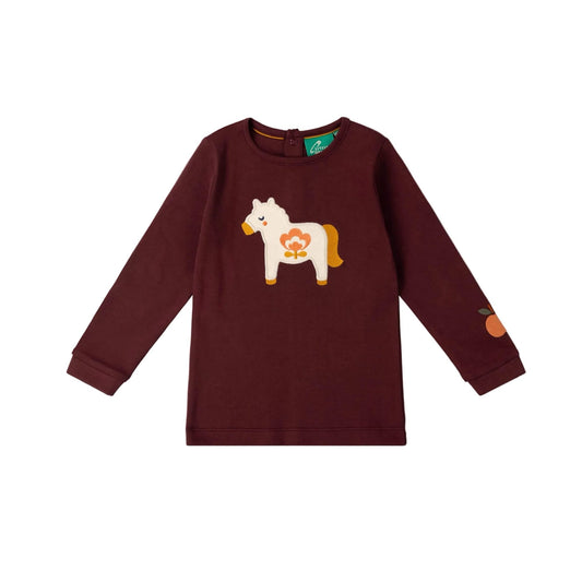 Folk Horse Applique Long Sleeve T-Shirt