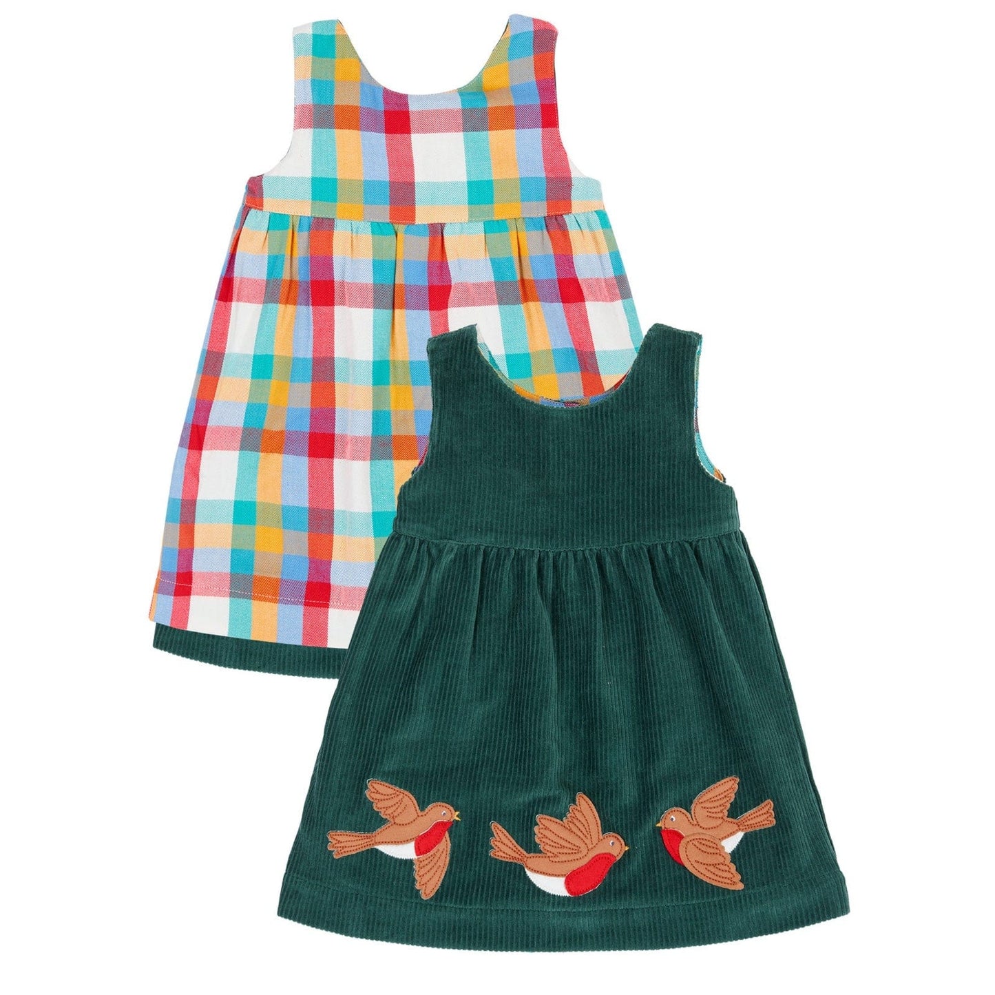 Rosalie Reversible Dress Holly Green/Rainbow Check