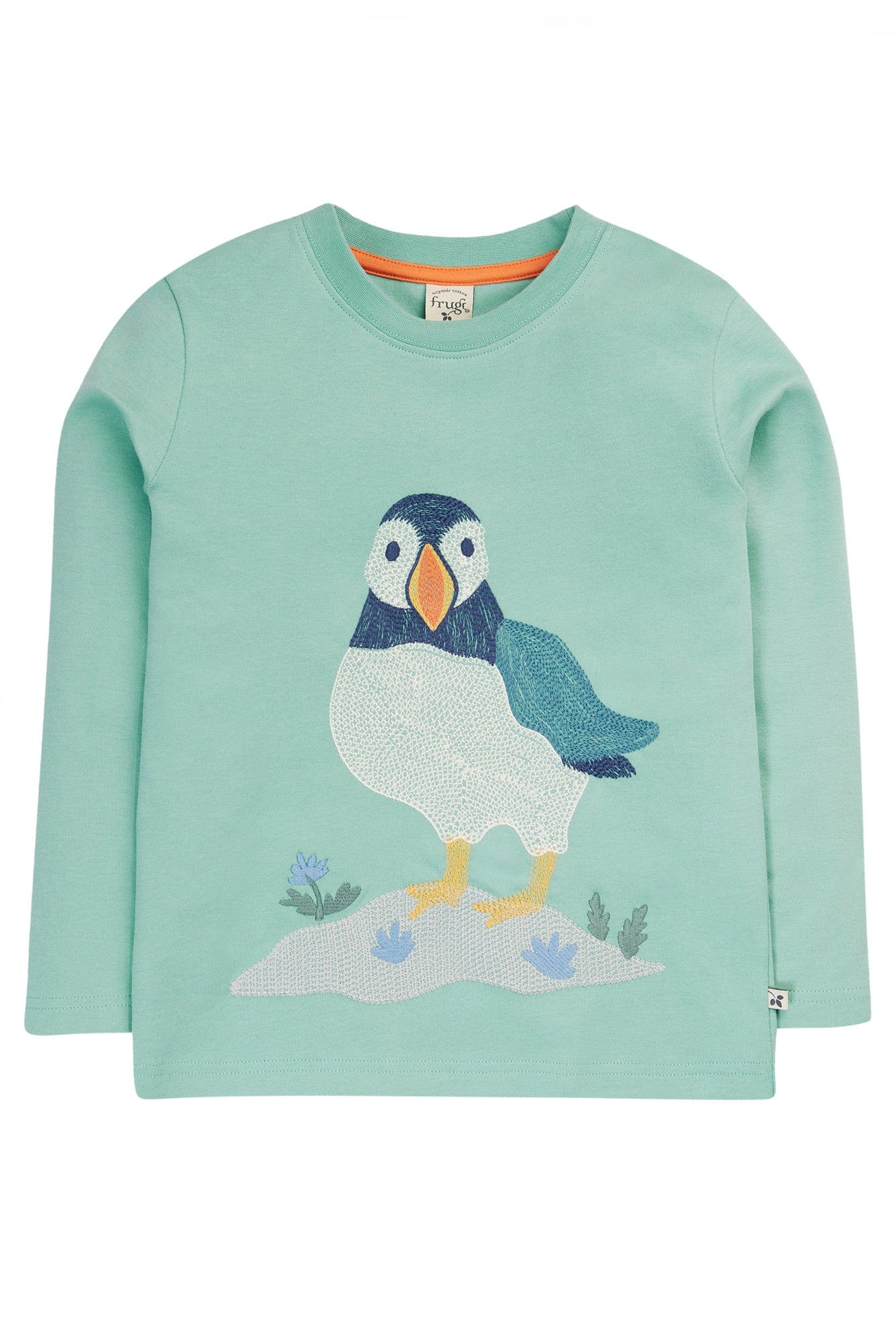 Frugi long sleeve stitch top in light green.