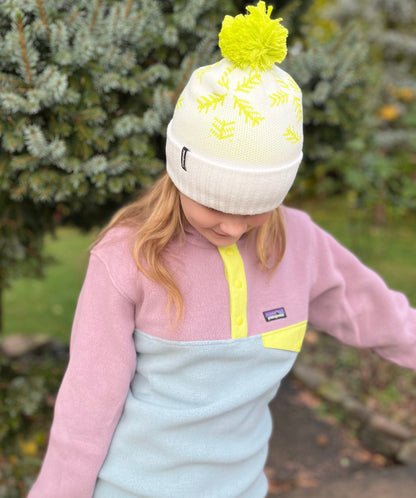 Kid's Powder Town Beanie Evergreen Flakes: Birch White