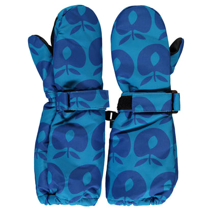 Long Mittens With Apples Ocean Blue