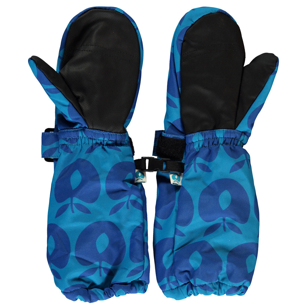 Long Mittens With Apples Ocean Blue