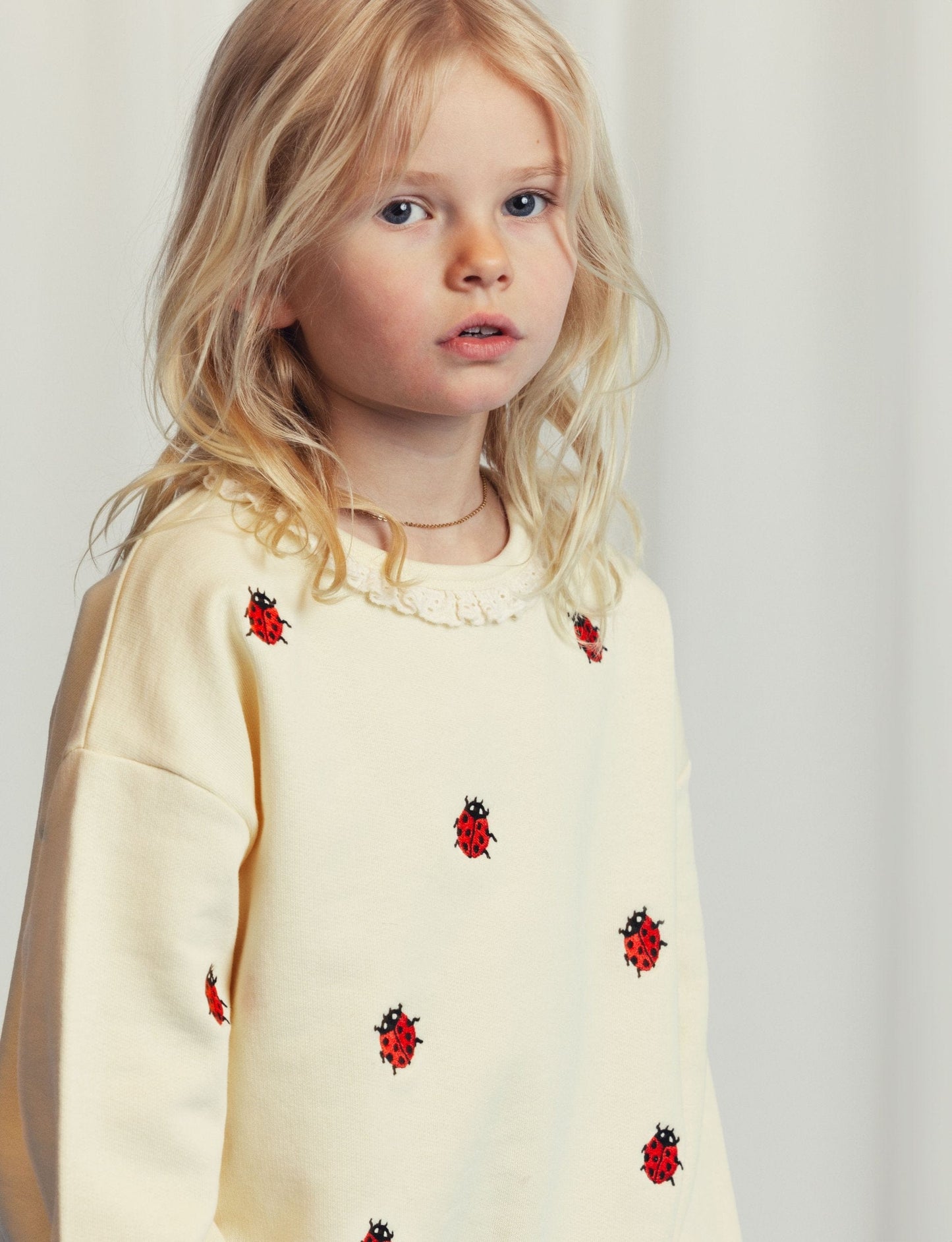 Ladybugs Embroidered Lace Sweatshirt