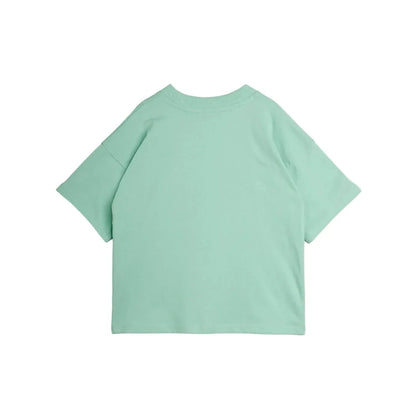 A mint green short-sleeve t-shirt shown from the back, laid flat against a clean white background.