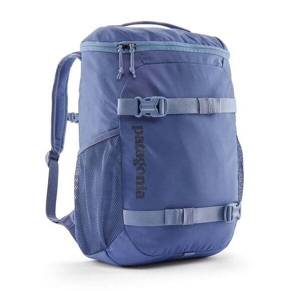 Blue backpack with Patagonia logo on a white background