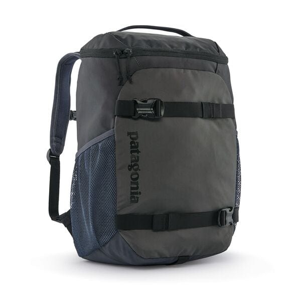 Gray backpack with Patagonia logo on a white background
