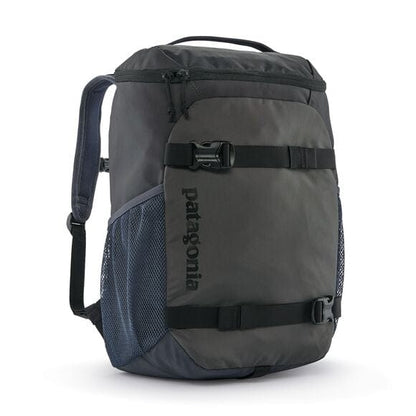 Gray backpack with Patagonia logo on a white background
