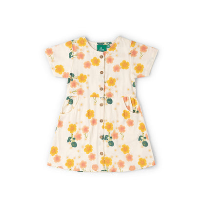 Flora Button Through Short Sleeve Dress