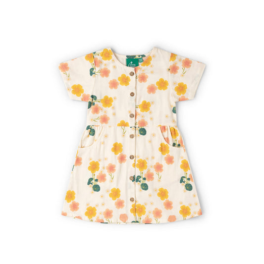 Flora Button Through Short Sleeve Dress