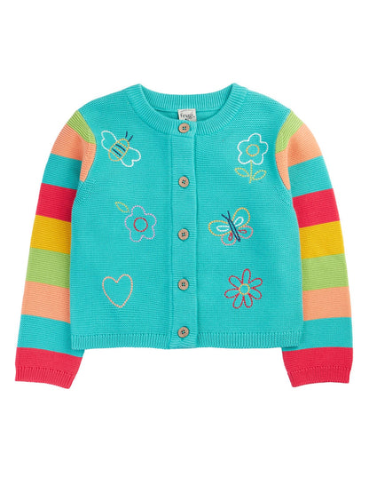 Frugi Cammie Cardigan Pacific Aqua/Butterfly